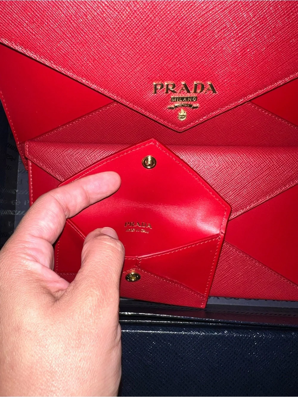 Prada Red Saffiano Envelope Clutch with Gold Logo
